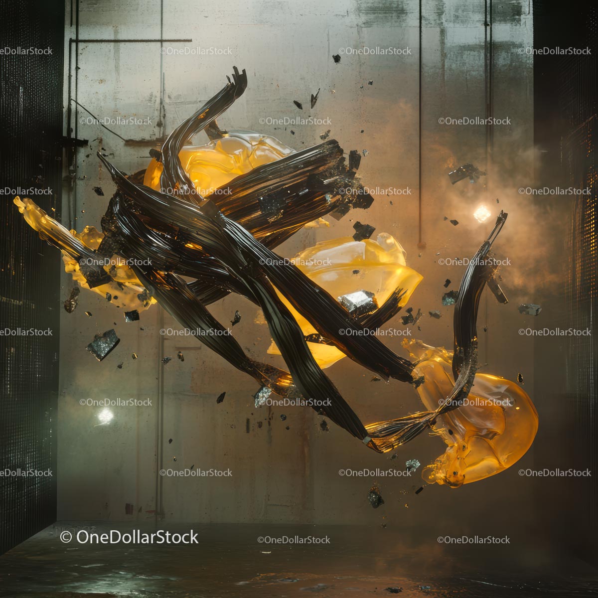 Dynamic Abstract Yellow and Black Sculpture