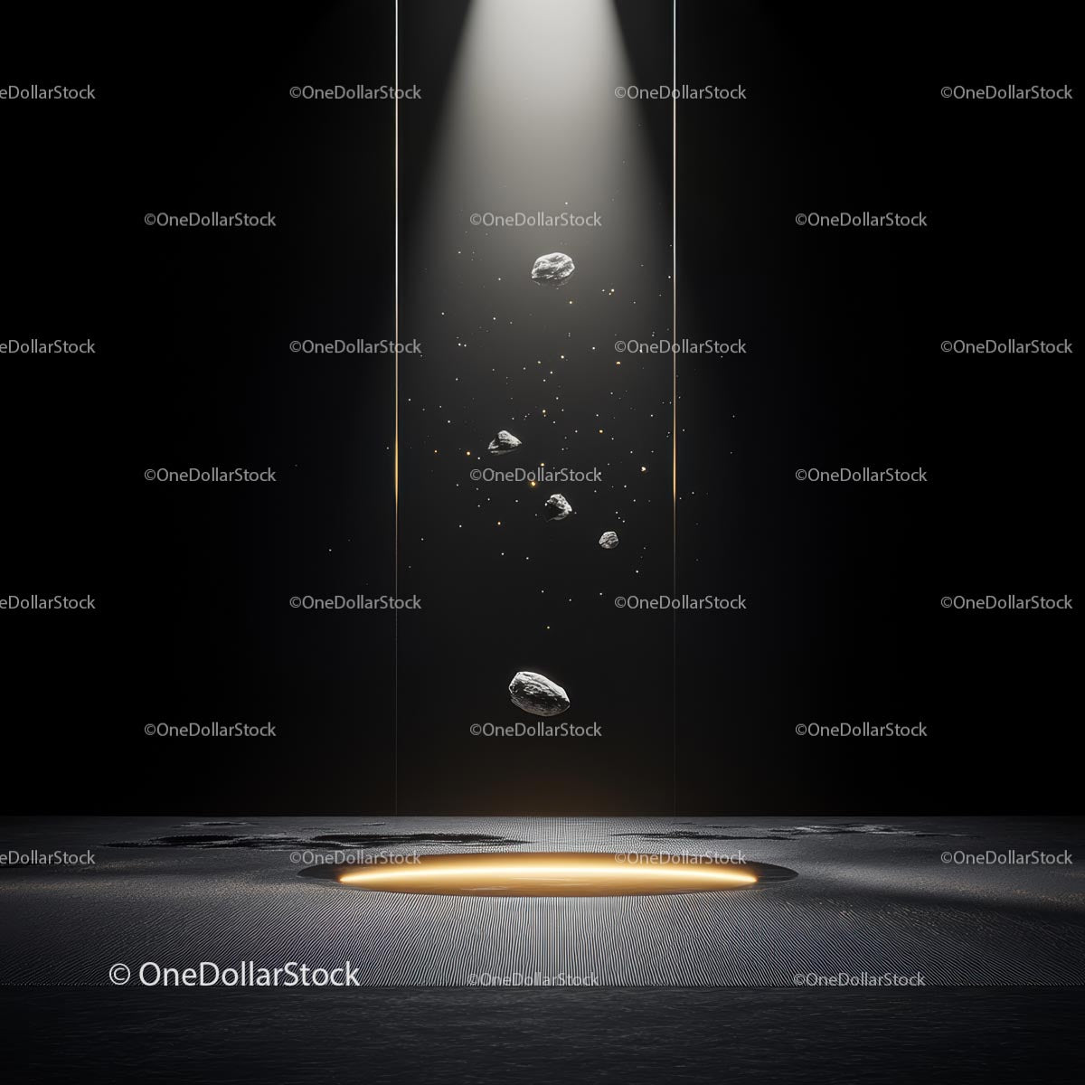 Ethereal Spotlight with Floating Particles and Dark Background