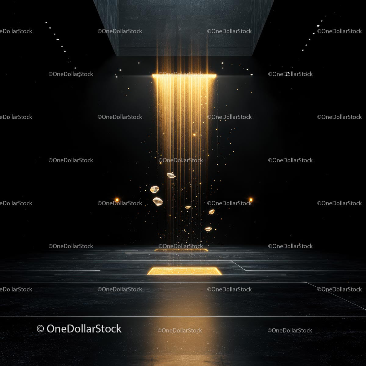 Futuristic Golden Light Streams in a Dark Space