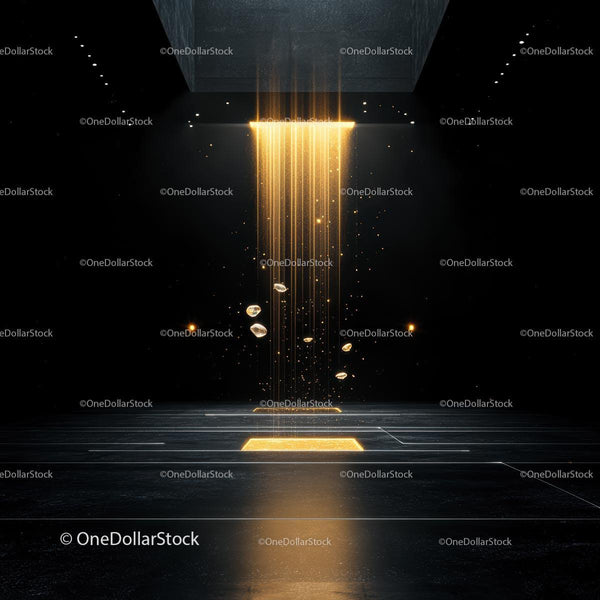 Futuristic Golden Light Streams in a Dark Space