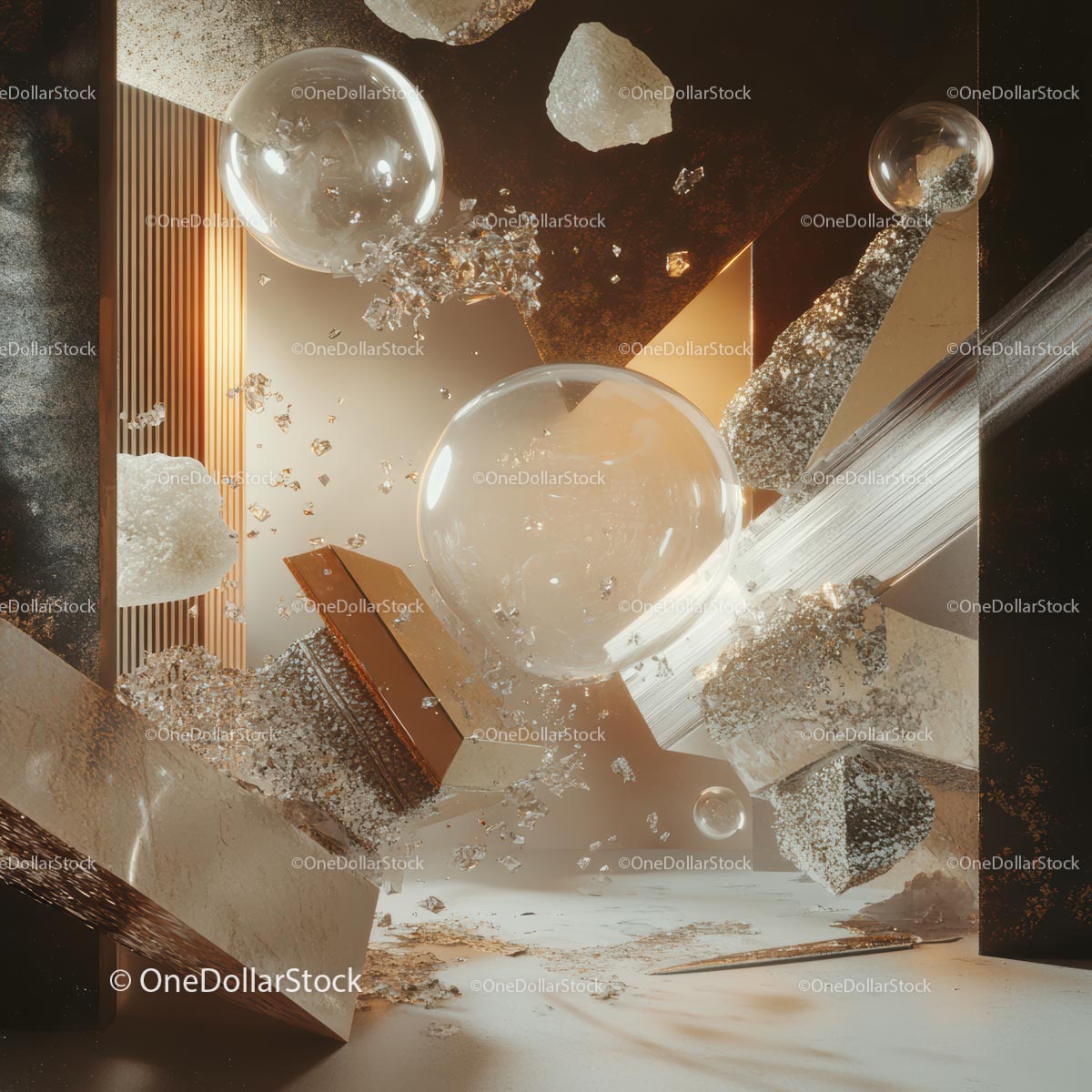 Futuristic Geometric Abstraction with Glass Spheres