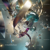 Futuristic Abstract Art with Metallic Ribbons and Glass