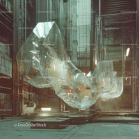 Futuristic Glass Installation in Urban Industrial Setting