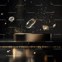 Elegant Display of Floating Gold Particles and Podest