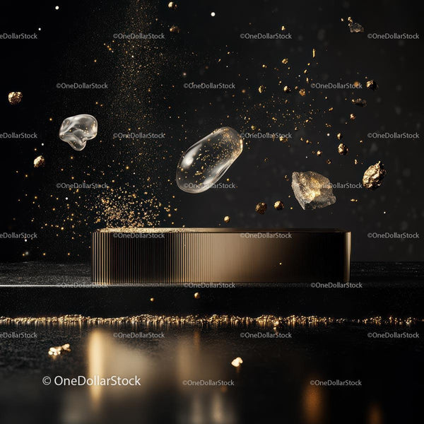 Elegant Display of Floating Gold Particles and Podest