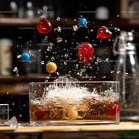 Colorful Balls Splashing in a Glass of Beverage