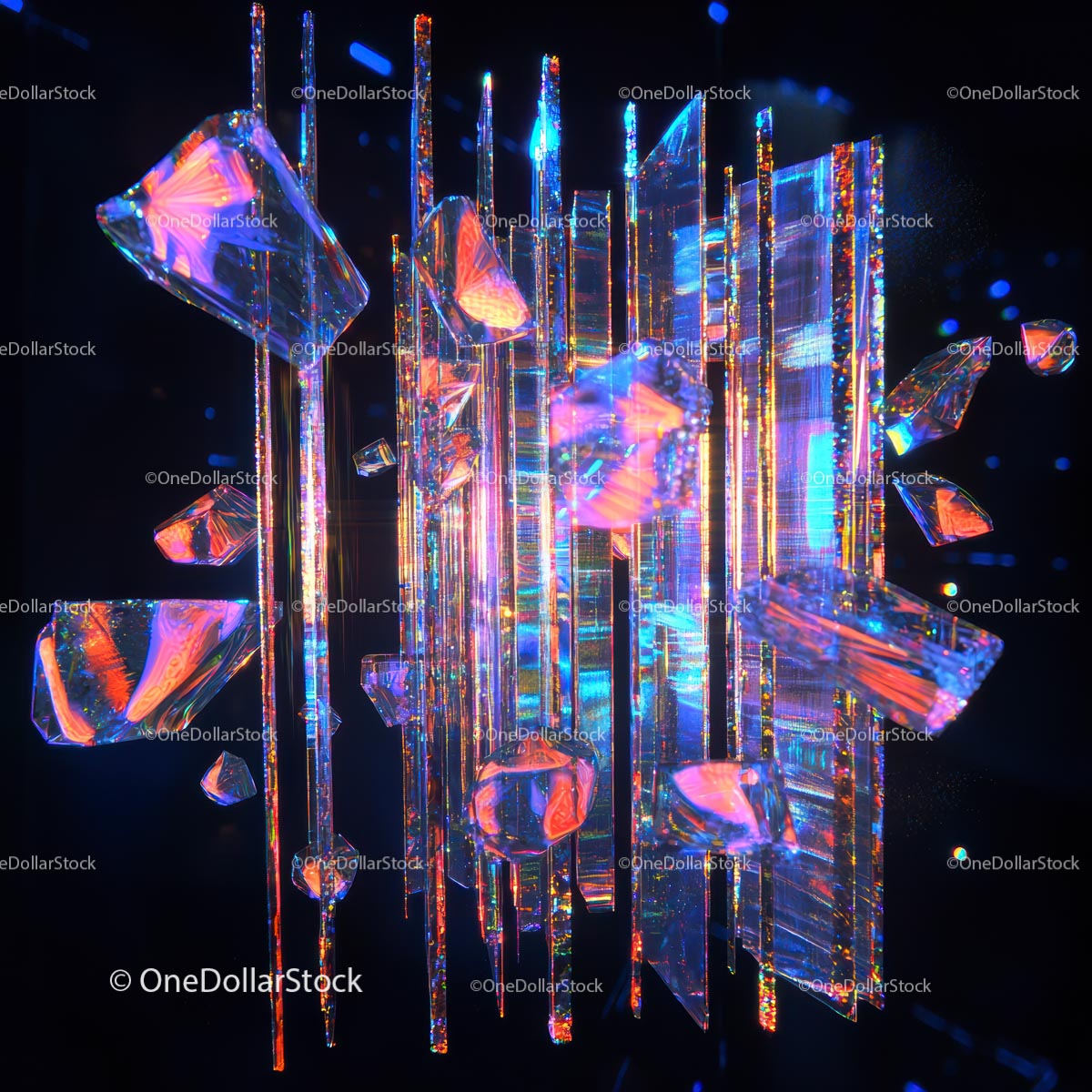 Żywe kryształowe odłamki z neonowymi refleksami