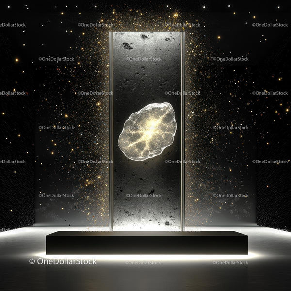 Futuristic Cosmic Art Installation with Glowing Centerpiece