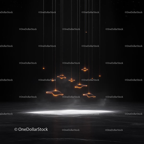 Futuristic Floating Lights in Minimalistic Dark Space