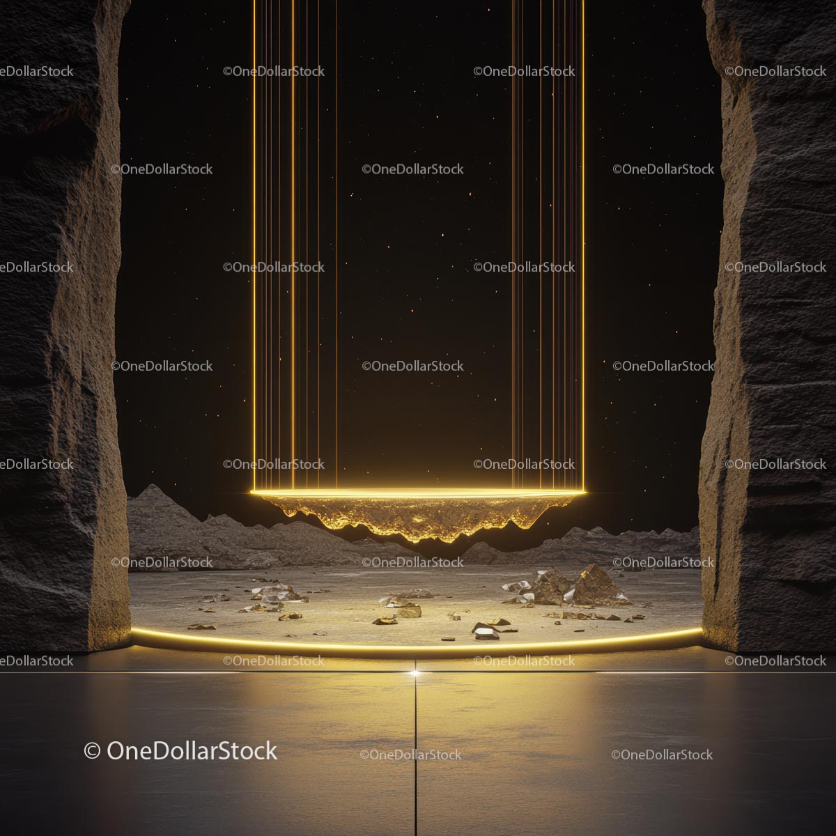 Futuristic Glowing Portal in a Rocky Cosmic Landscape