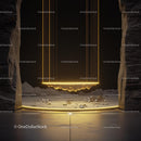 Futuristic Glowing Portal in a Rocky Cosmic Landscape