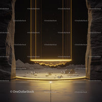 Futuristic Glowing Portal in a Rocky Cosmic Landscape