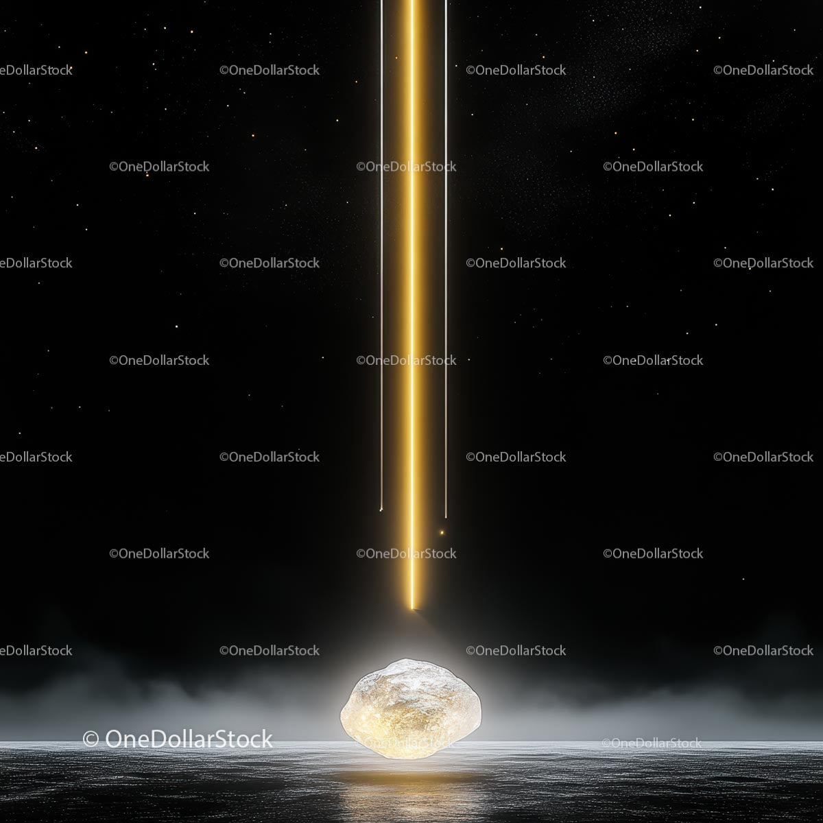 Mysterious Golden Beam Illuminating a Glowing Rock