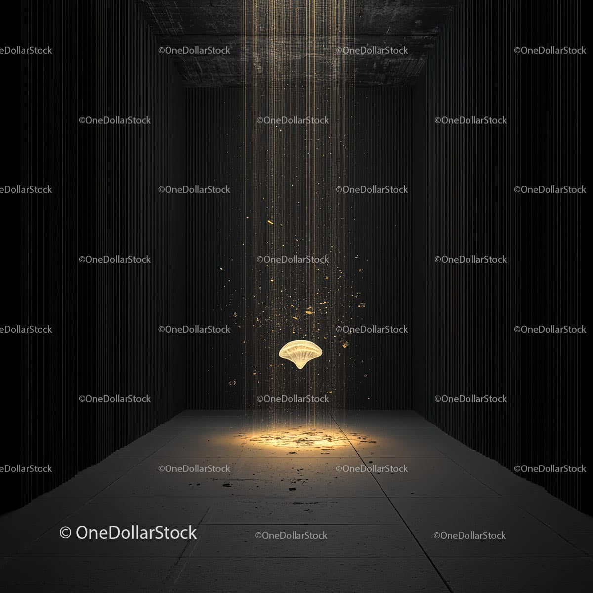 Ethereal Glow Illuminating Dark Room with Floating Object