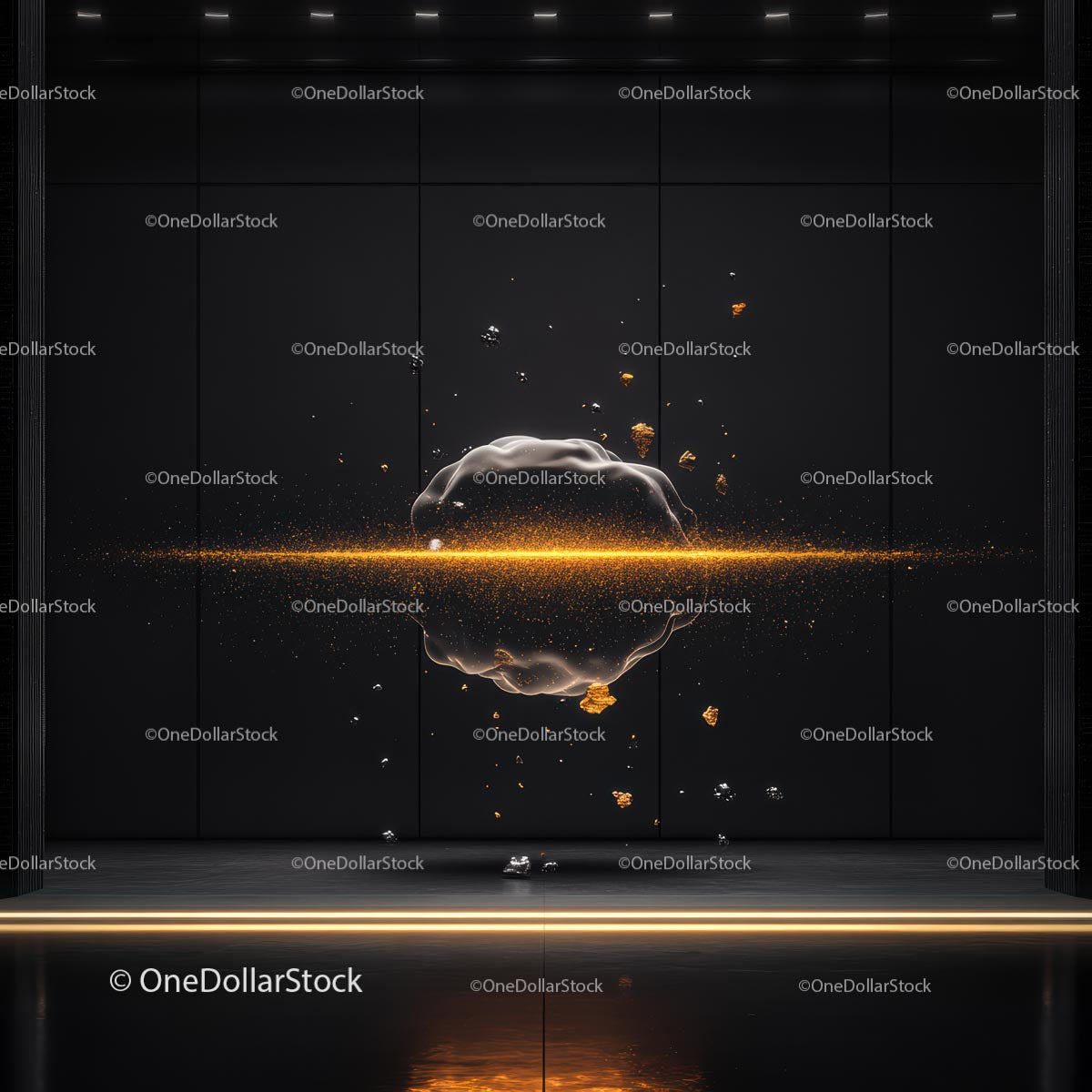 Abstract Golden Particle Explosion on Black Background