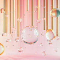 Floating Transparent Spheres Among Golden Rods in Pastel