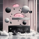 Abstract Composition with Floating Spheres in Pink and Gray