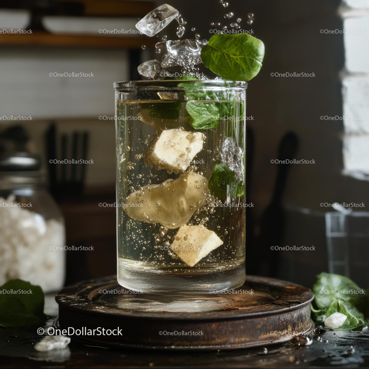 Refreshing Mint and Citrus Sparkling Water with Ice