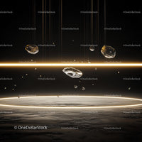 Futuristic Floating Crystals with Golden Light Beams