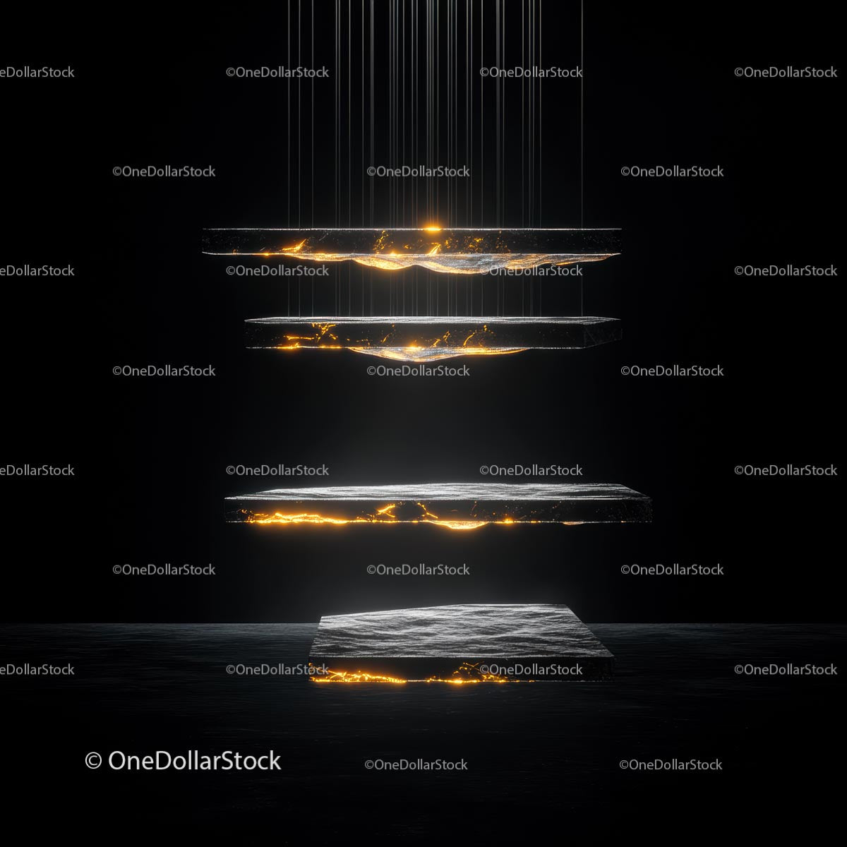 Floating Stones with Glowing Elements in Minimalist Style