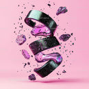 Futuristic Abstract Design with Floating Pink and Black Shapes