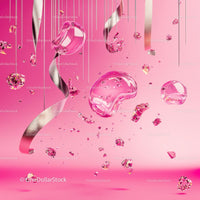 Abstract Pink Scene with Glass Bubbles and Ribbons