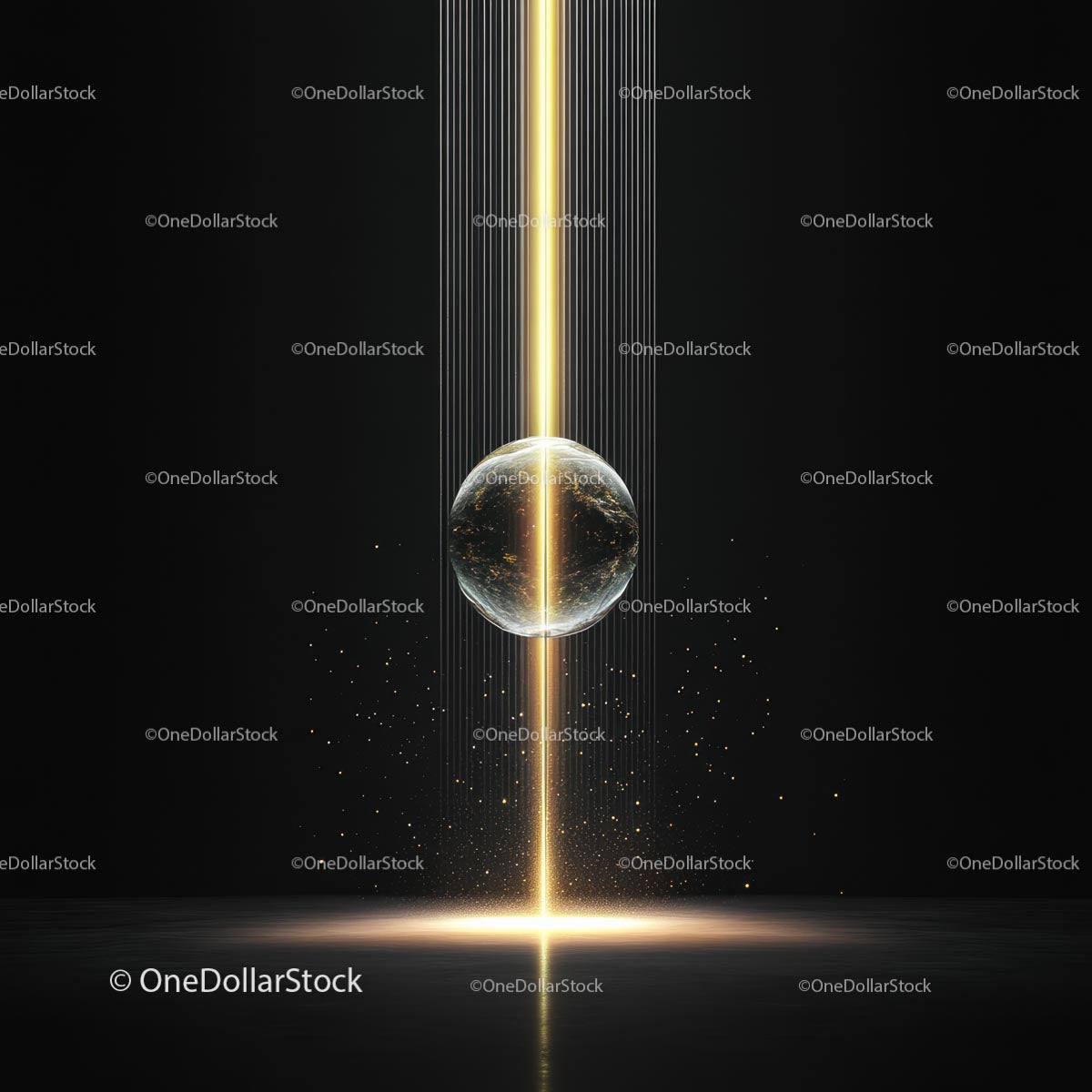 Glowing Sphere with Golden Light Beam in Dark Abstract