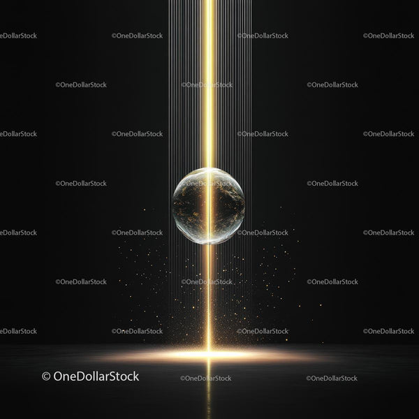 Glowing Sphere with Golden Light Beam in Dark Abstract