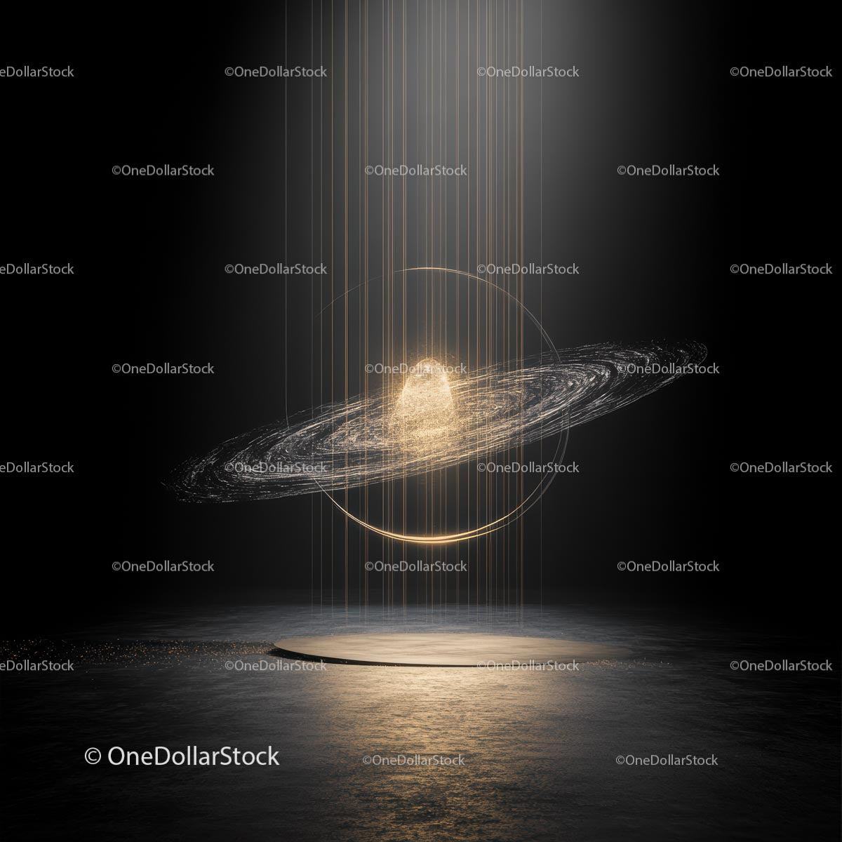 Futuristic Golden Rings with Ethereal Light