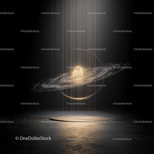 Futuristic Golden Rings with Ethereal Light