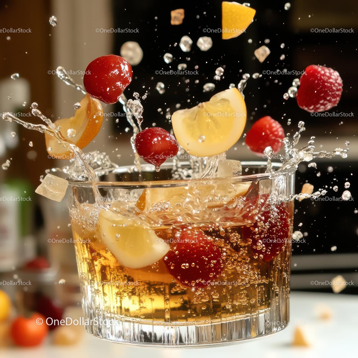 Refreshing Cocktail with Lemon and Berries Splashing