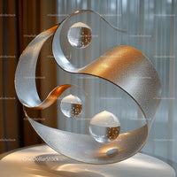 Modern Metallic Abstract Sculpture with Glass Orbs