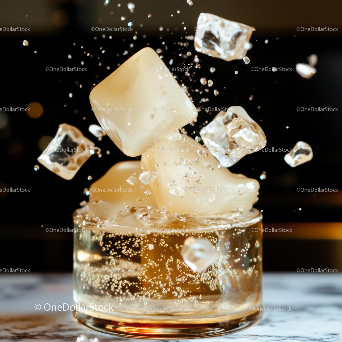 Dynamic Splash of Ice Cubes in Refreshing Drink