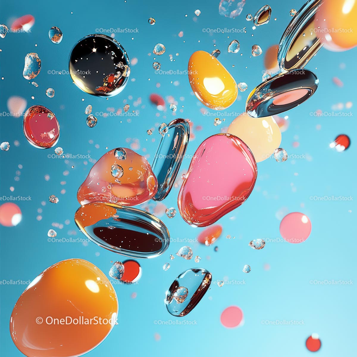 Colorful Floating Droplets in Abstract Design