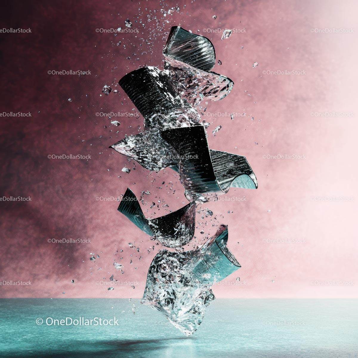 Abstract Shattered Glass on Soft Pink Background