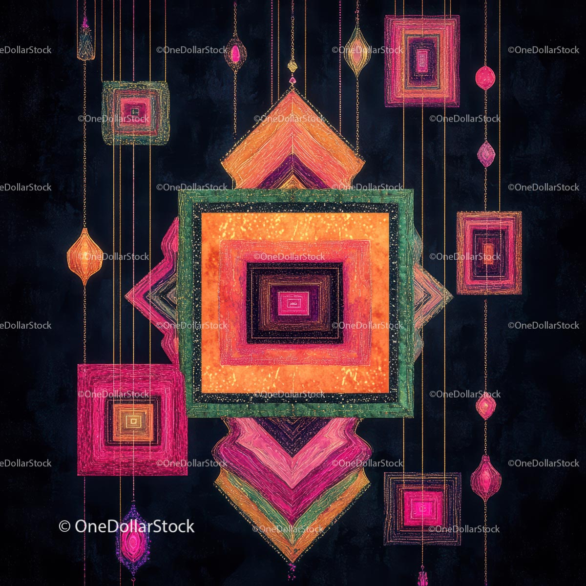 Vibrant Geometric Tapestry with Intricate Patterns