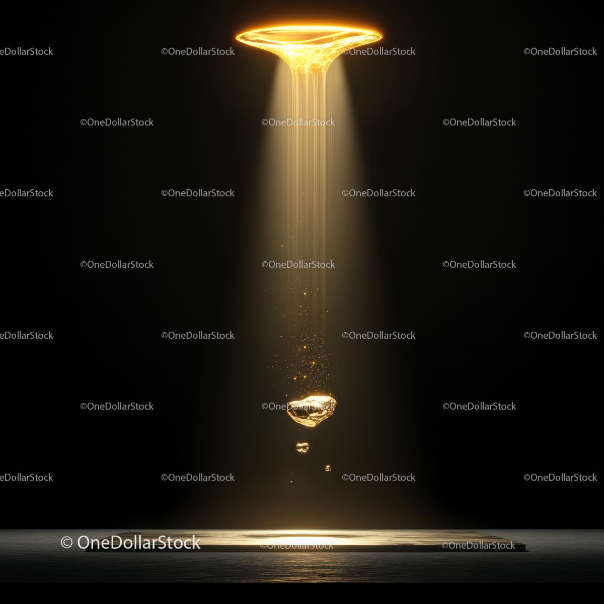 Golden Light Beam Illuminating Droplet in the Darkness
