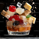 Vibrant Cocktail Splash with Ice and Garnishes