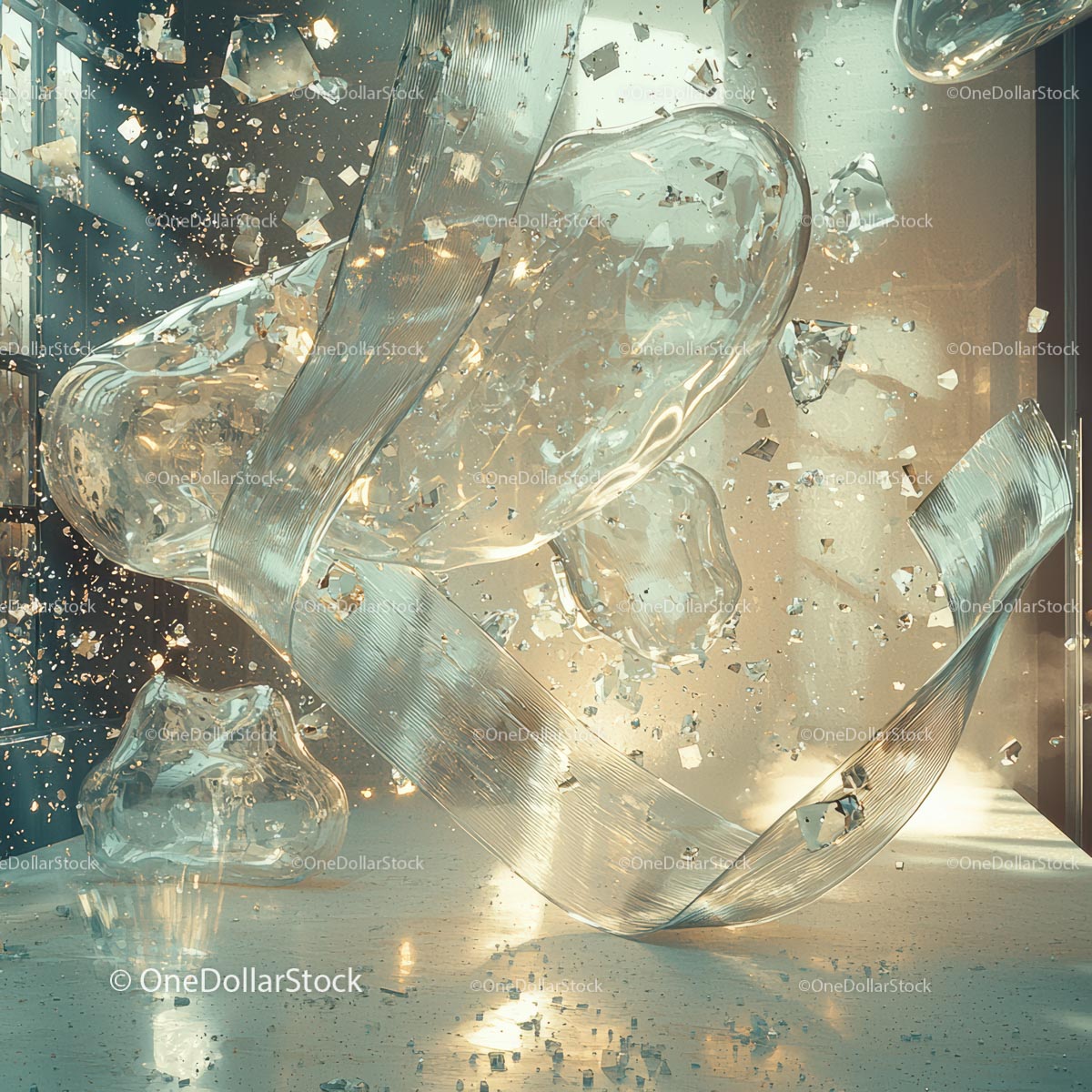 Abstract Glass Sculpture with Dynamic Light Reflections