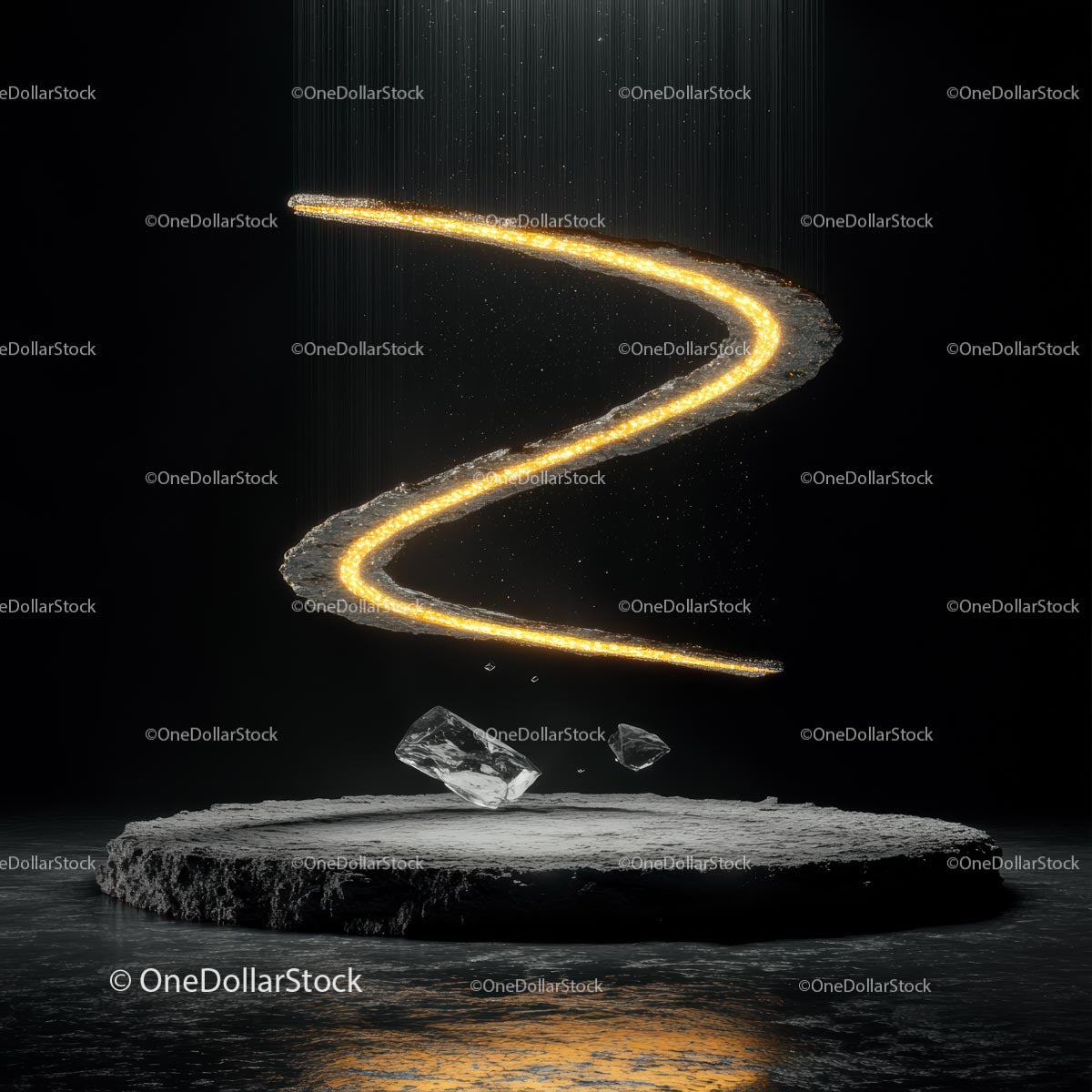 Futuristic Glowing Spiral on Levitating Stone Platform