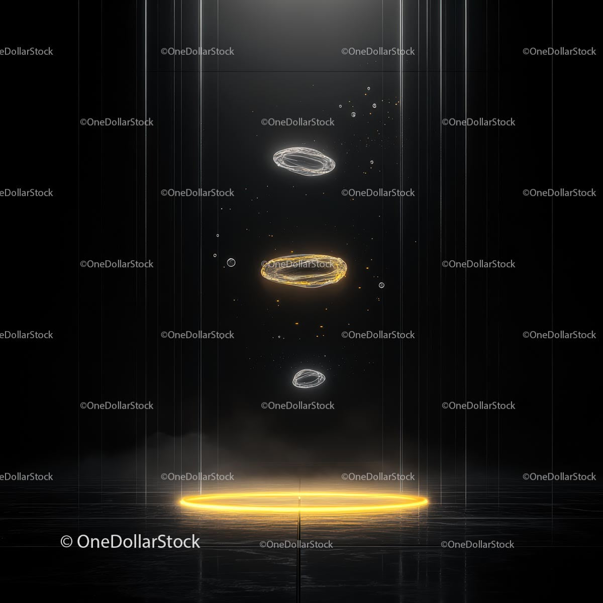 Futuristic Glowing Rings in a Dark Abstract Space