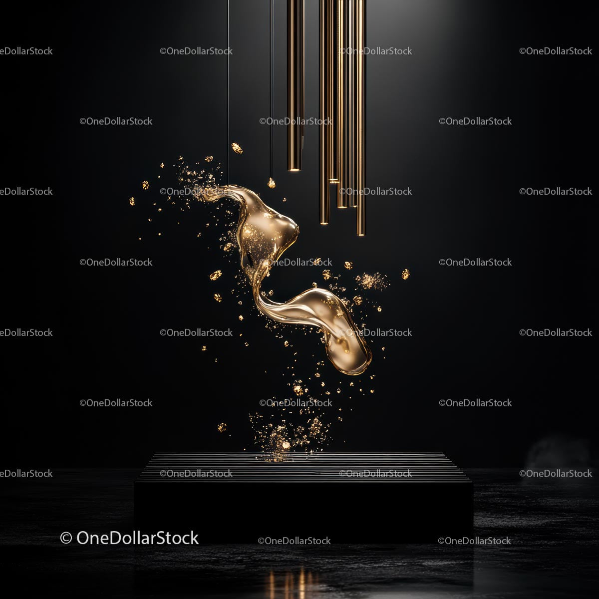 Golden Liquid Sculpture on Black Background