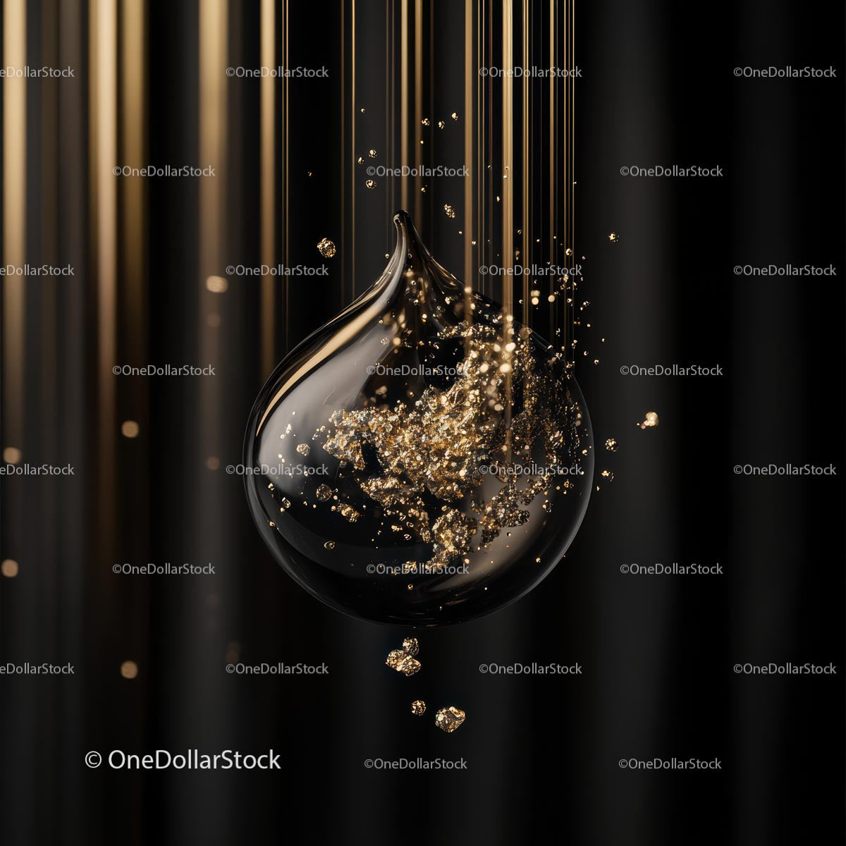 Elegant Gold Particles Suspended in a Dark Liquid Drop