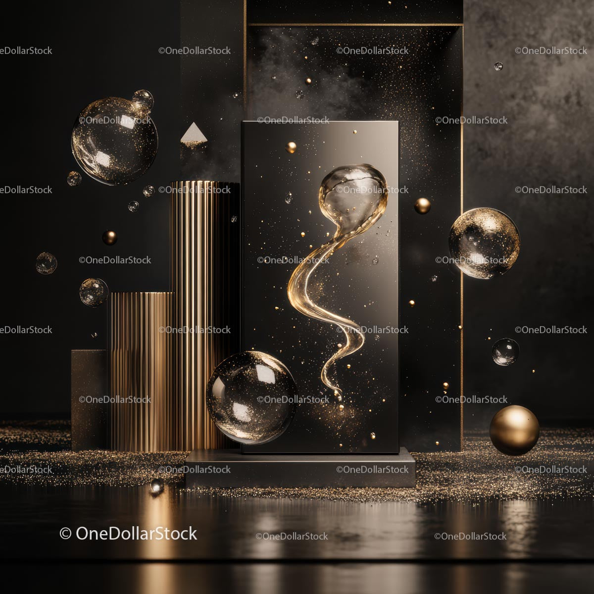 Abstract Gold and Black Luxury Design with Floating Elements
