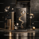 Abstract Gold and Black Luxury Design with Floating Elements