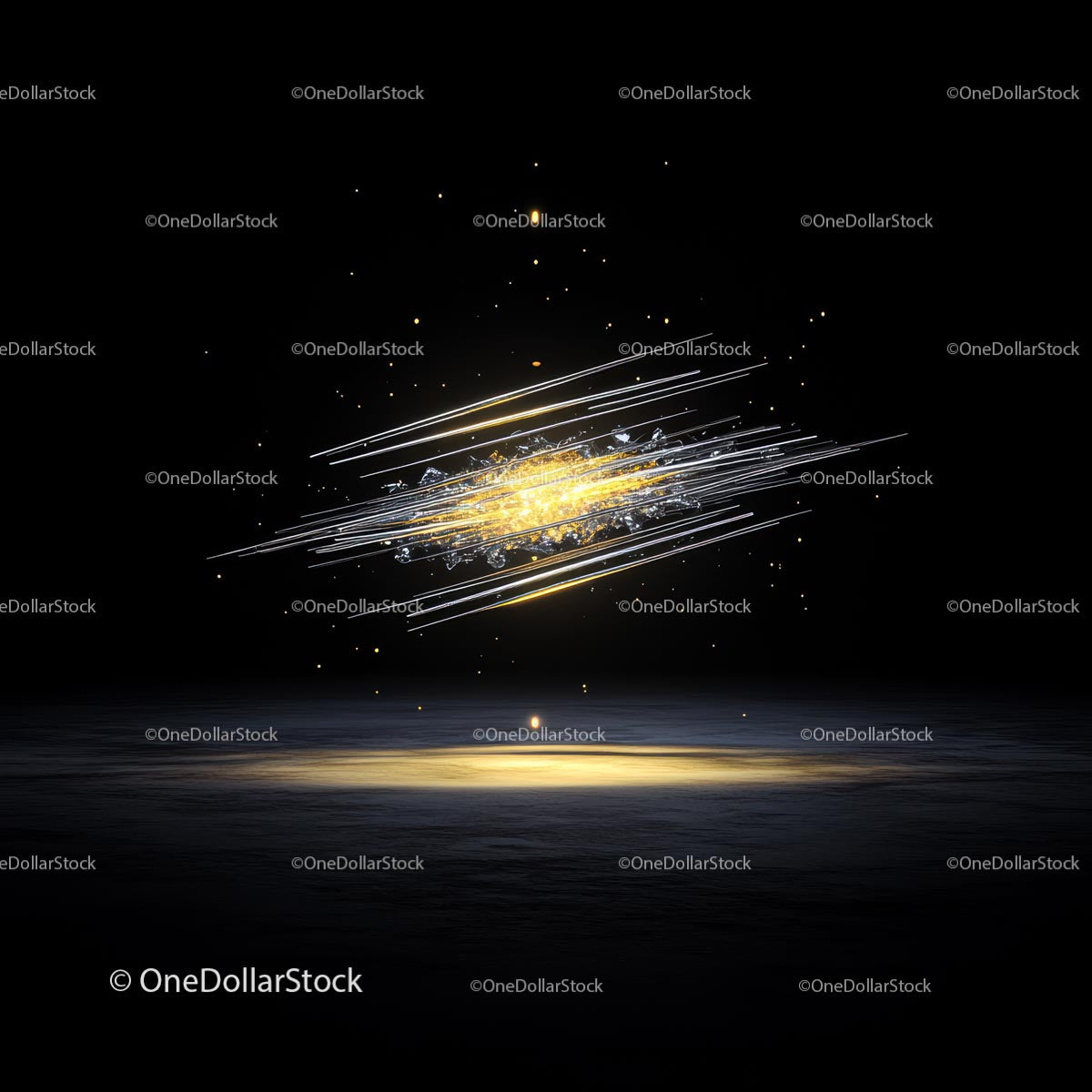 Dynamic Abstract Art with Glowing Particles and Gold Highlights