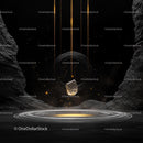 Suspended Glowing Rock in Futuristic Cosmic Scene