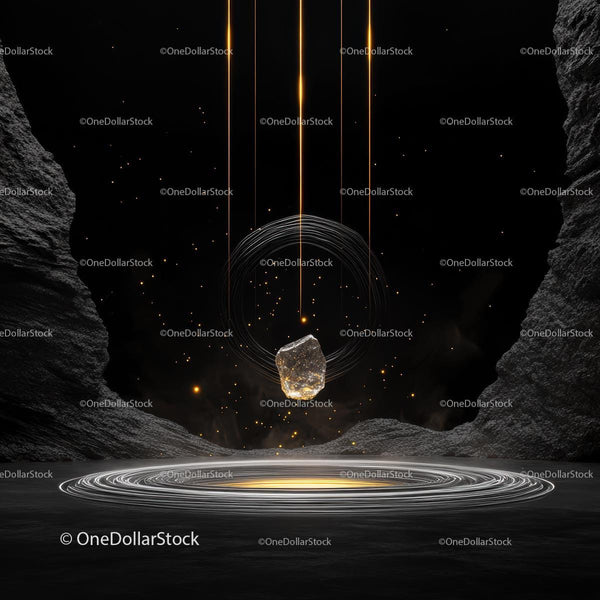 Suspended Glowing Rock in Futuristic Cosmic Scene