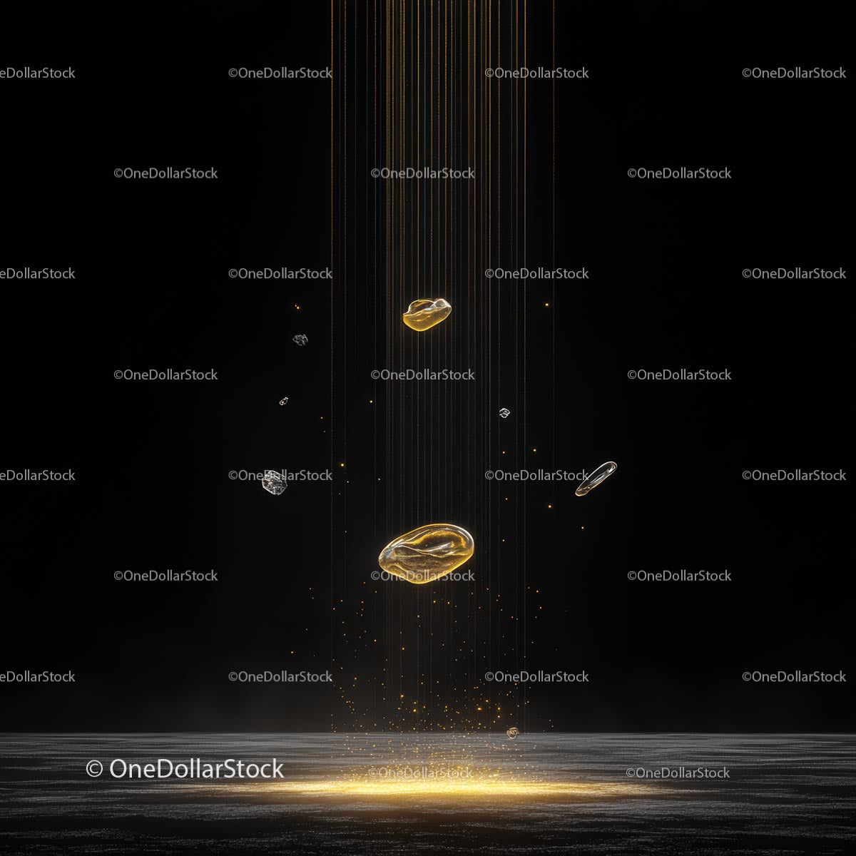 Mystical Golden Glow with Floating Abstract Elements