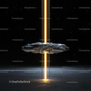 Illuminated Asteroid with Glowing Cosmic Beam in Space